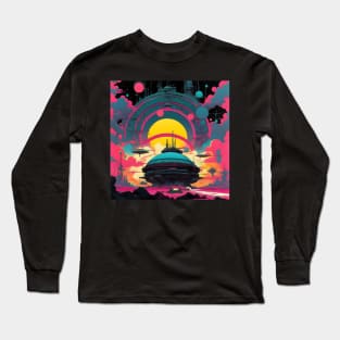 Vintage Atompunk aesthetic art Long Sleeve T-Shirt